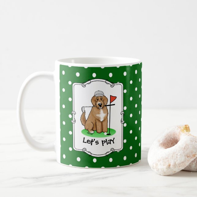 Caneca De Café Cachorro Goldendoodle Jogando Golfe (whmk2 vermelh (Com Donut)