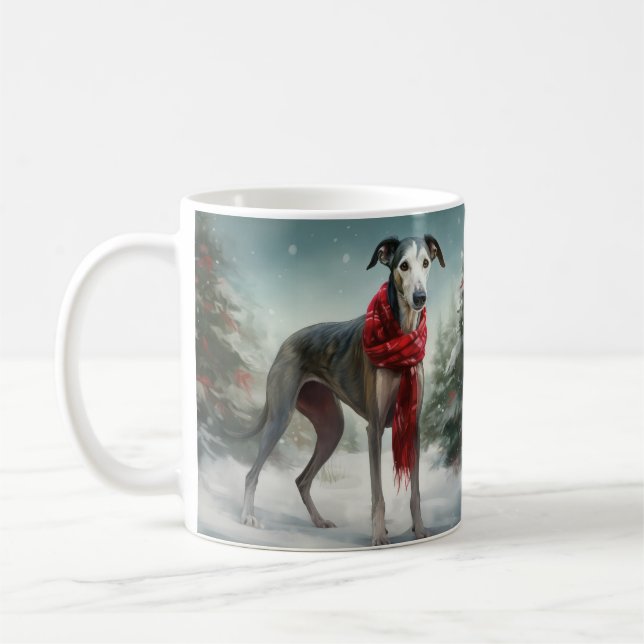 Caneca De Café Cachorro Greyhound na Neve Natal (Esquerda)