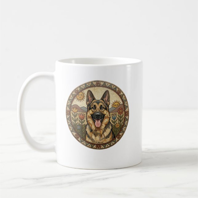 Caneca De Café Cachorro Guardião Caprichoso: Arte Ingênua Pastor  (Esquerda)