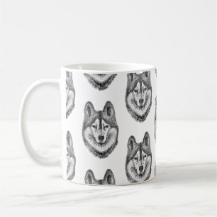 Caneca De Café Cachorro Husky Siberiano Preto e Branco com Tinta