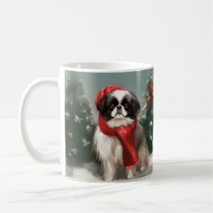 Caneca De Café Cachorro japonês no Natal da neve