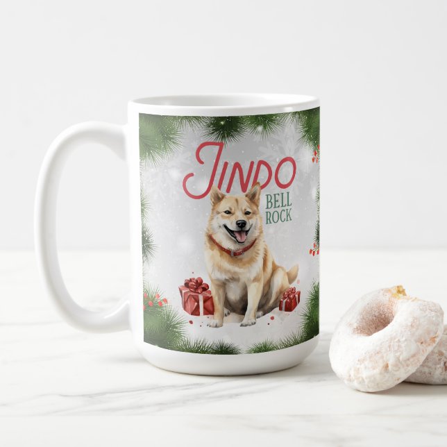 Caneca De Café Cachorro Jindo Coreano Pun Café de Natal (Com Donut)