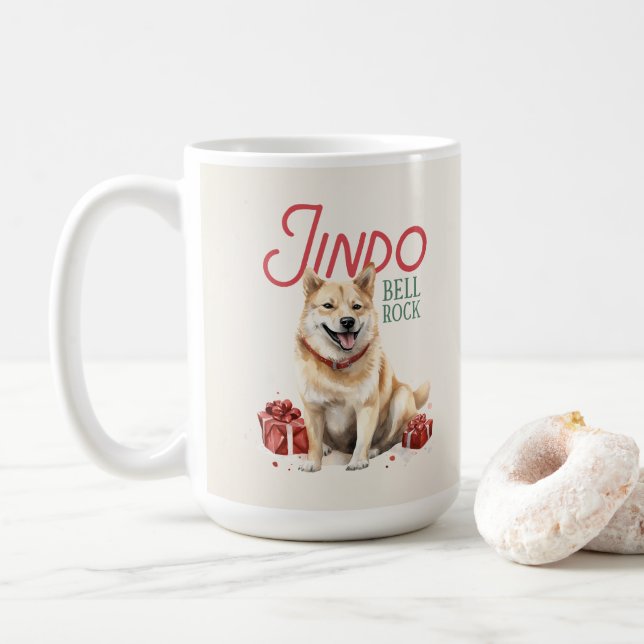 Caneca De Café Cachorro Jindo Coreano Pun Café de Natal (Com Donut)