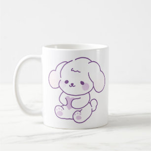 Caneca De Café Cachorro Kawaii Fofinho com Orelhas Caídas Roxo Pa