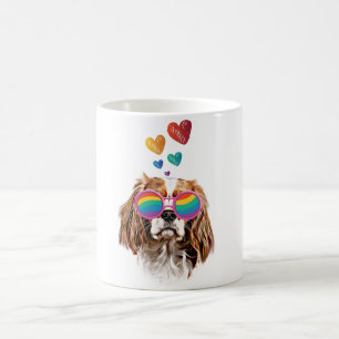 Caneca De Café Cachorro King Cavalier com Corações Dia dos Namora