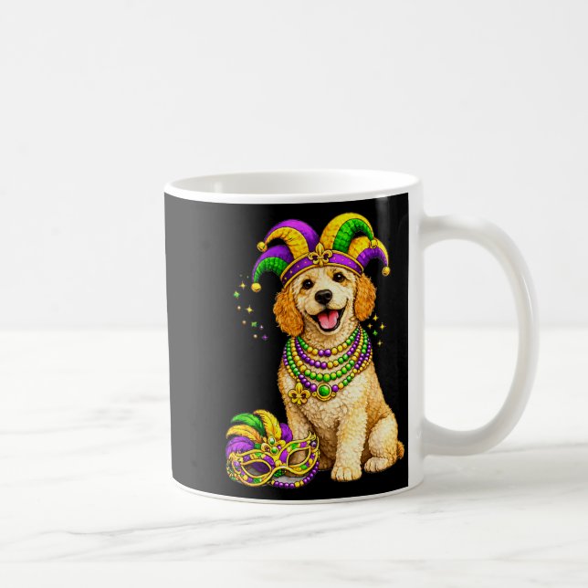 Caneca De Café Cachorro Labradoodle Fofo com Tema de Mardi Gras (Direita)
