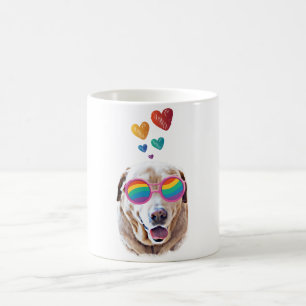 Caneca De Café Cachorro Labrador com Corações Dia dos Namorados