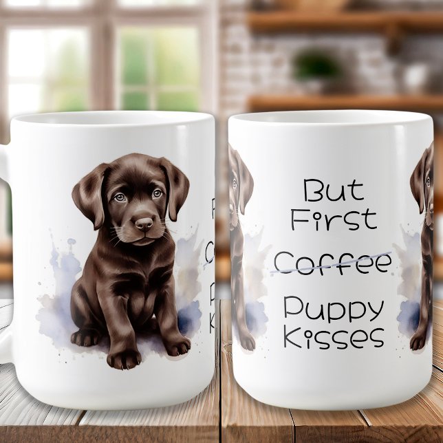 Caneca De Café Cachorro Labrador De Chocolate Mas Primeiro Puppy  (Criador carregado)