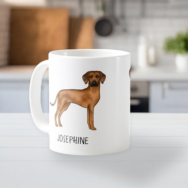Caneca De Café Cachorro Leão Marrom Fofo Rhodesian Ridgeback Com  (Please note: This image is a digital mockup. The product may not be in scale.)