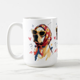 Caneca De Café Cachorro Legal com Lenço Floral na Cabeça e Óculos