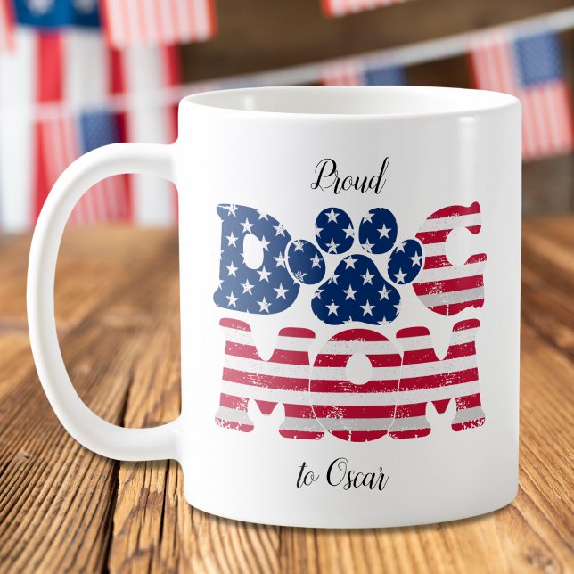 Caneca De Café Cachorro Mãe Americana Bandeira Grunge Vermelho Az (Criador carregado)