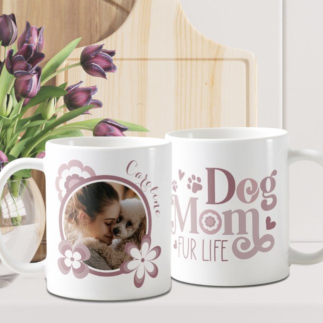 Caneca De Café Cachorro Mãe Flores Retro Blush Foto Personalizada (Criador carregado)
