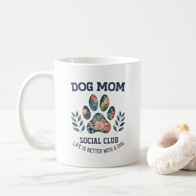 Caneca De Café Cachorro Mãe Paw Floral (Com Donut)
