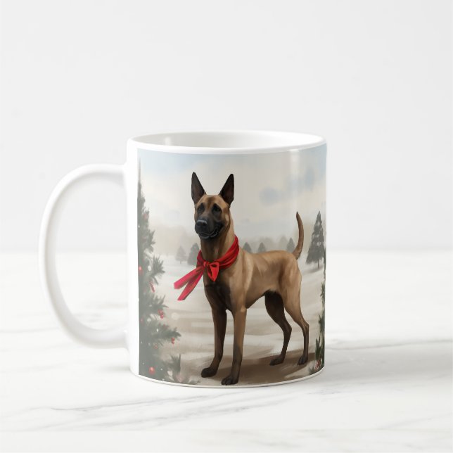 Caneca De Café Cachorro Malinois belga no Natal da neve (Esquerda)