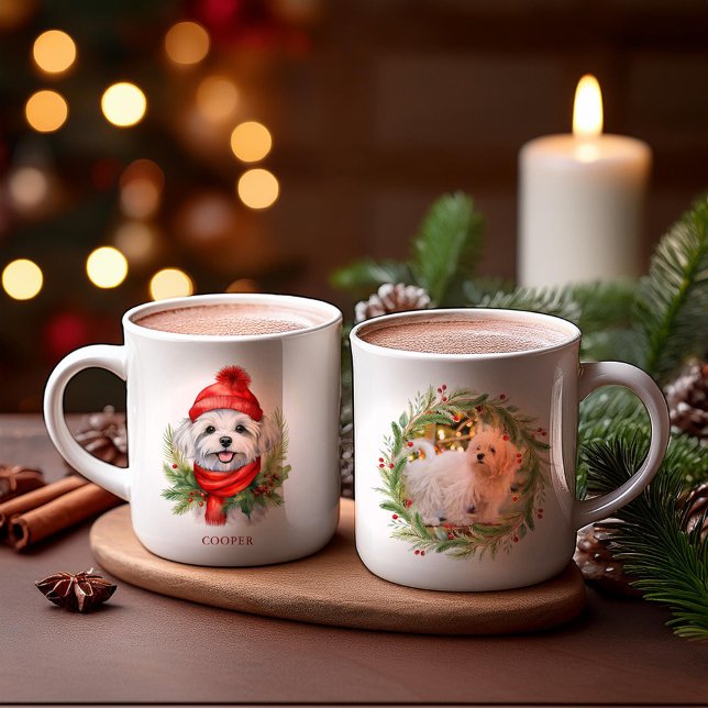 Caneca De Café Cachorro Maltês de Natal com Aquarela (Criador carregado)