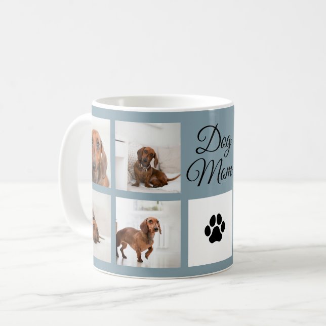 Caneca De Café Cachorro Mamãe Imprime Oito Fotos Personalizadas (Frente Esquerda)