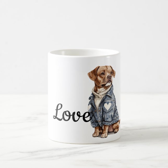 Caneca De Café Cachorro na Jaqueta de Denim Azul (Centro)