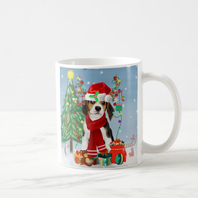 Caneca De Café Cachorro na neve com presentes de Natal (Direita)