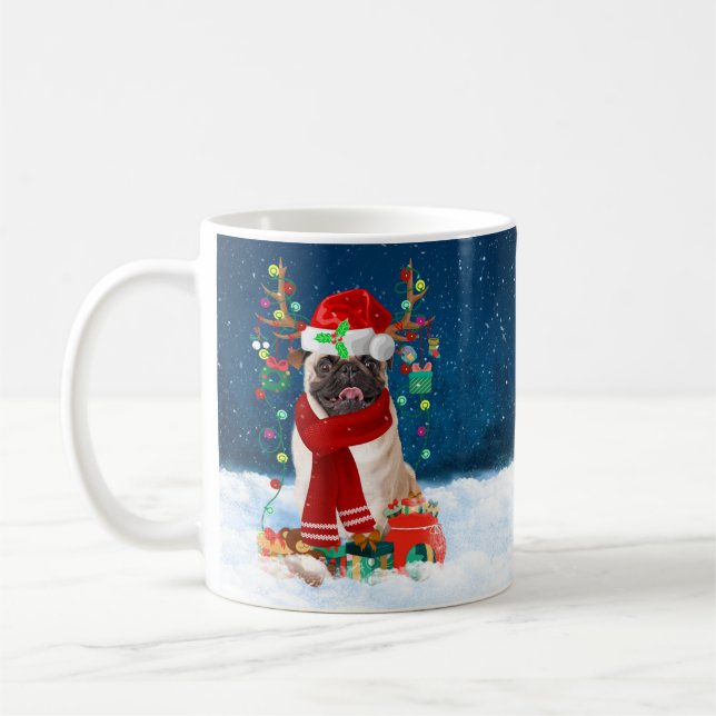 Caneca De Café Cachorro na neve com presentes de Natal (Esquerda)