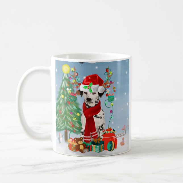 Caneca De Café Cachorro na neve com presentes de Natal (Esquerda)