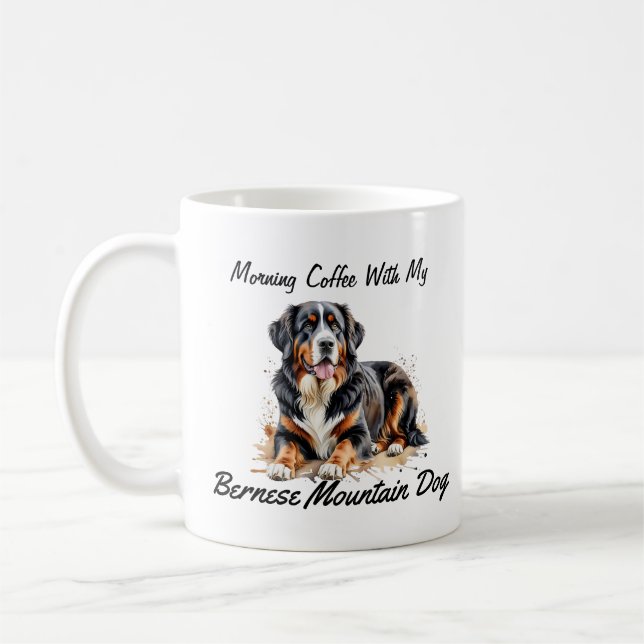 Caneca De Café Cachorro Negro e Brown Bernese PERSONALIZAR (Esquerda)