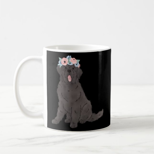 Caneca De Café Cachorro Negro Floral Newfie Terra Nova Mãe (Esquerda)