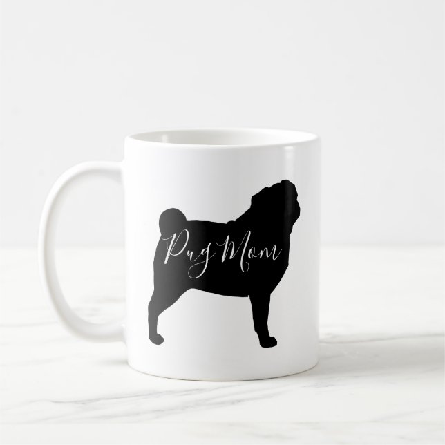 Caneca De Café Cachorro Negro Silhuettes Pug Mãe Personalizada (Esquerda)