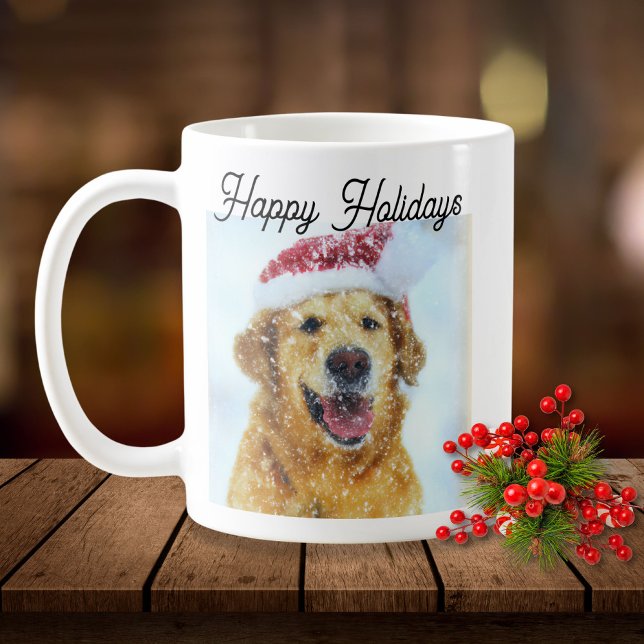 Caneca De Café Cachorro ouro vestindo chapéu de Natal (Criador carregado)