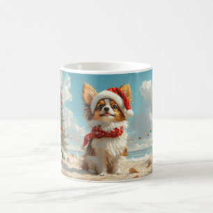 Caneca De Café Cachorro Papillon Natal Vintage Praia