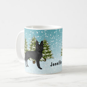 Caneca De Café Cachorro Pastor Alemão Preto na Floresta de Invern