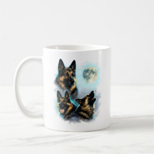 Caneca De Café Cachorro Pastor Alemão Uivando para a Lua
