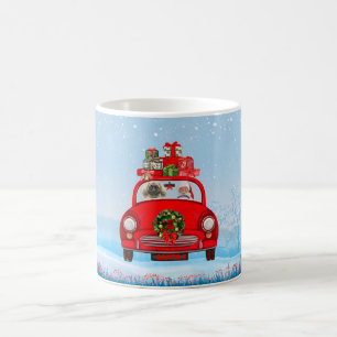 Caneca De Café Cachorro Pekingês No Carro Com Papai Noel