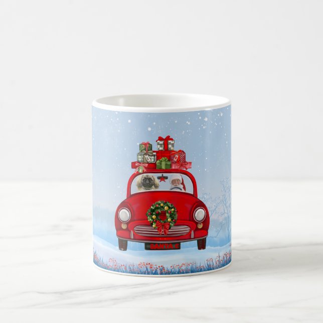 Caneca De Café Cachorro Pekingês No Carro Com Papai Noel (Centro)