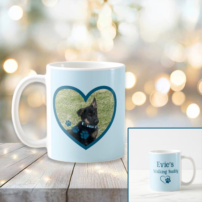 Caneca De Café Cachorro Personalizado Bonito A Caminhar Foto Do C (Teal Personalized Dog Walking Buddy Heart Photo Mug
)