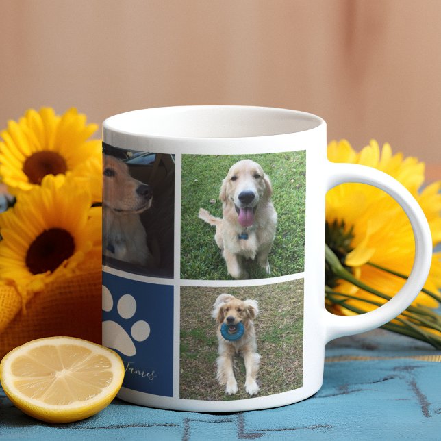 Caneca De Café Cachorro Personalizado Colagem de Fotos Blue Paw G (Criador carregado)