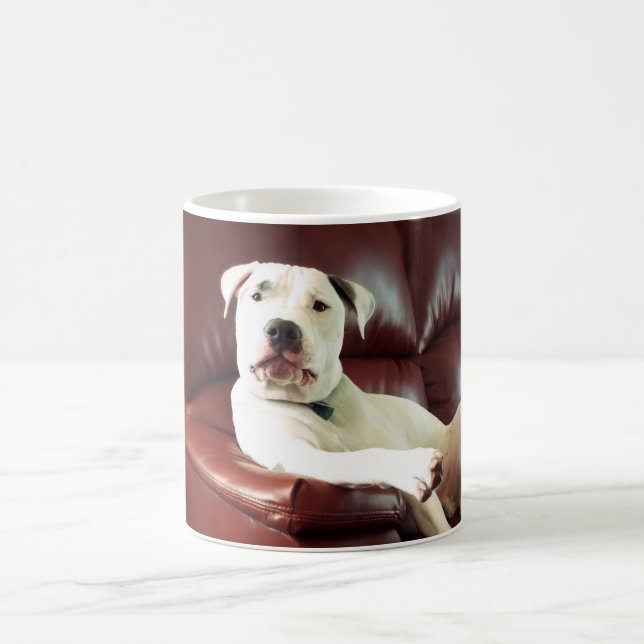 Caneca De Café cachorro pit bull branco engraçado no sofá (Centro)