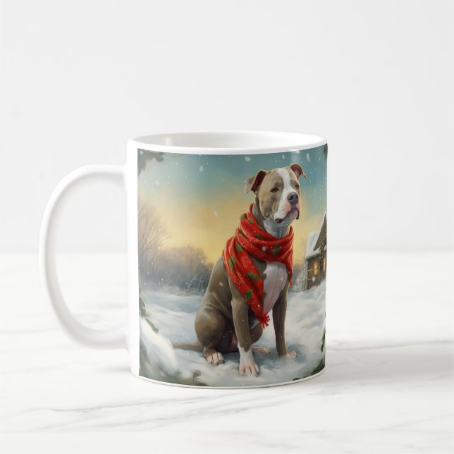 Caneca De Café Cachorro Pitbulento no Natal da Neve (Esquerda)
