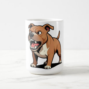Caneca De Café Cachorro Pitbull Cartoon Irritado Marrom Rosnando