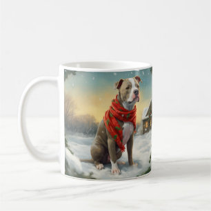 Caneca De Café Cachorro Pitbull na Neve Natal
