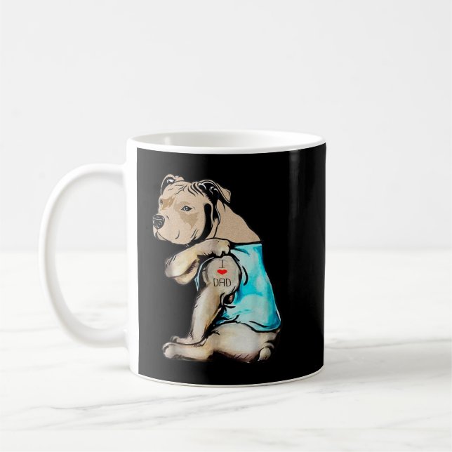 Caneca De Café Cachorro Pitbull Tatuagem Adoro Mãe Dia de as mães (Esquerda)