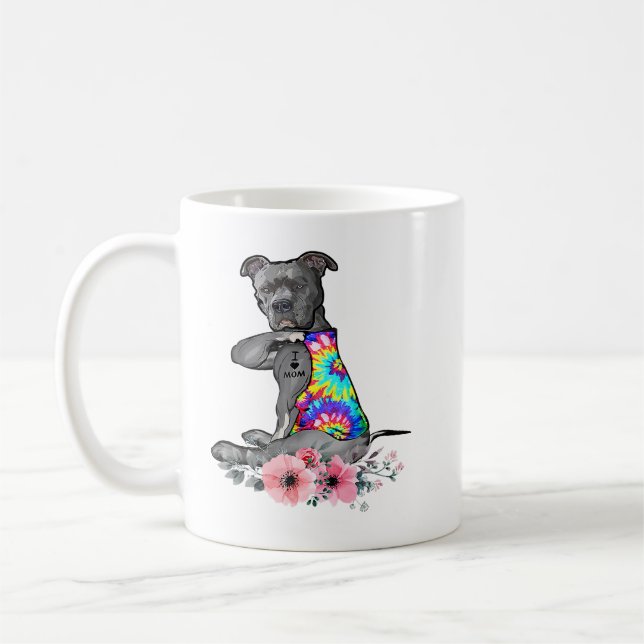 Caneca De Café Cachorro Pitbull Tatuagem De Cachorro Eu Amo Mães (Esquerda)