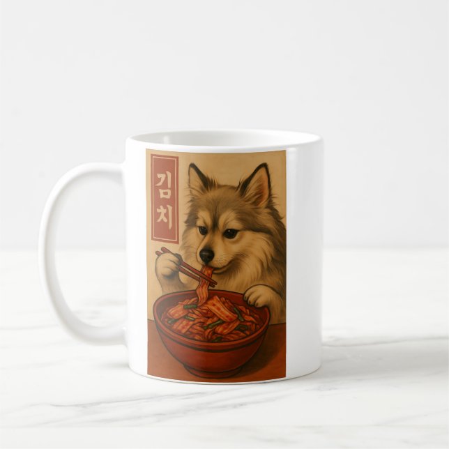 Caneca De Café Cachorro Pomchi Fofo Comendo Kimchi (Esquerda)