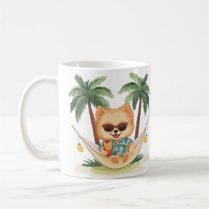Caneca De Café Cachorro Pomerano Em Camisa Hammock Havaiana