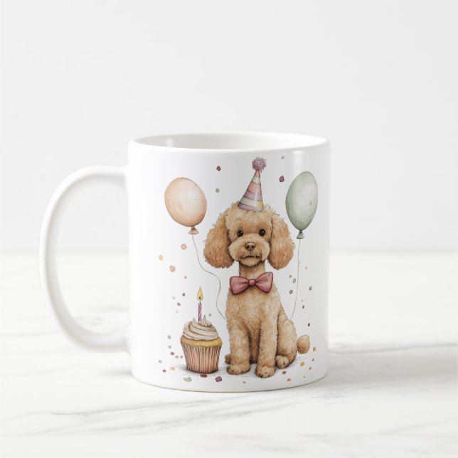 Caneca De Café Cachorro Poodle Padrão de Aniversário (Esquerda)