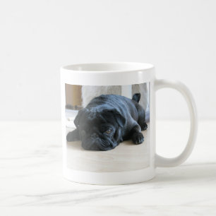 Caneca De Café Cachorro Preto Pug Fofo Dormindo