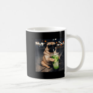 Caneca De Café Cachorro pug engraçado bebendo mojito lima menta