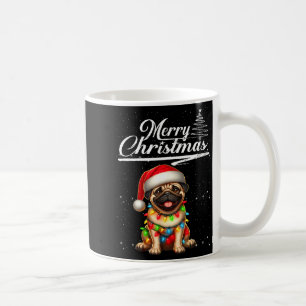 Caneca De Café Cachorro Pug Engraçado Luzes de Natal Chapéu de Pa