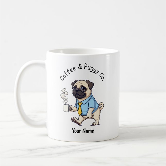 Caneca De Café Cachorro Pug Engraçado Terno de Negócios Café  (Esquerda)