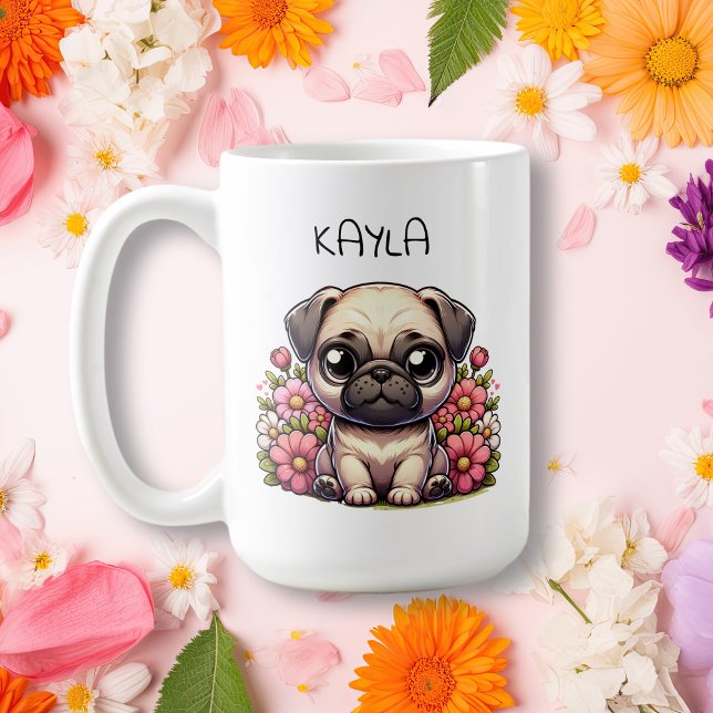Caneca De Café Cachorro Pug Fofinho Personalizado (Criador carregado)