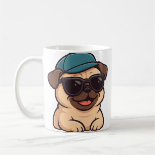 Caneca De Café Cachorro pug legal com óculos de sol alegria de ve